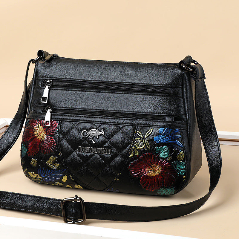 Embroidered Crossbody Bag Large Capacity Multi-Layer Design | Tote Vibe