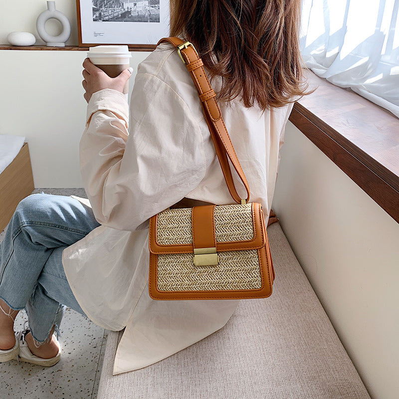 Tote Vibe Woven Crossbody Bag – Women’s PU Leather Small Square Messenger Bag