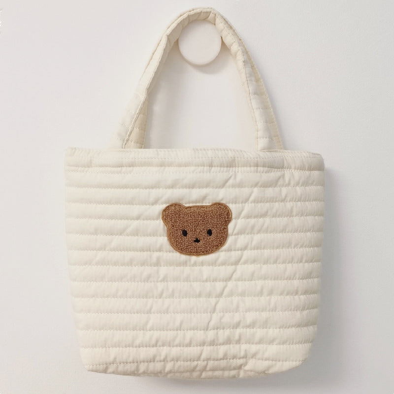 Tote Vibe Quilted Tote Bag – Embroidered Bear Diaper Storage Handbag