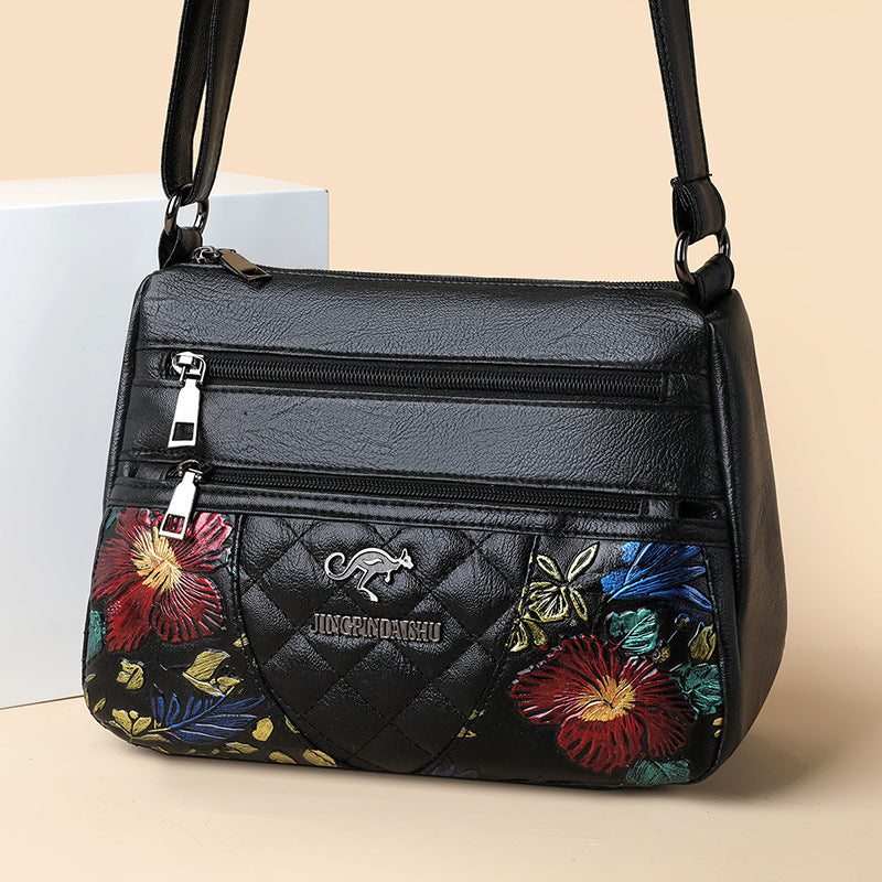 Embroidered Crossbody Bag Large Capacity Multi-Layer Design | Tote Vibe