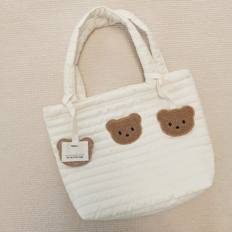 Tote Vibe Quilted Tote Bag – Embroidered Bear Diaper Storage Handbag