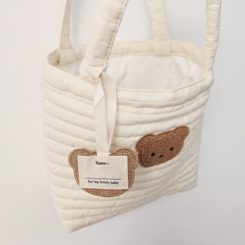 Tote Vibe Quilted Tote Bag – Embroidered Bear Diaper Storage Handbag