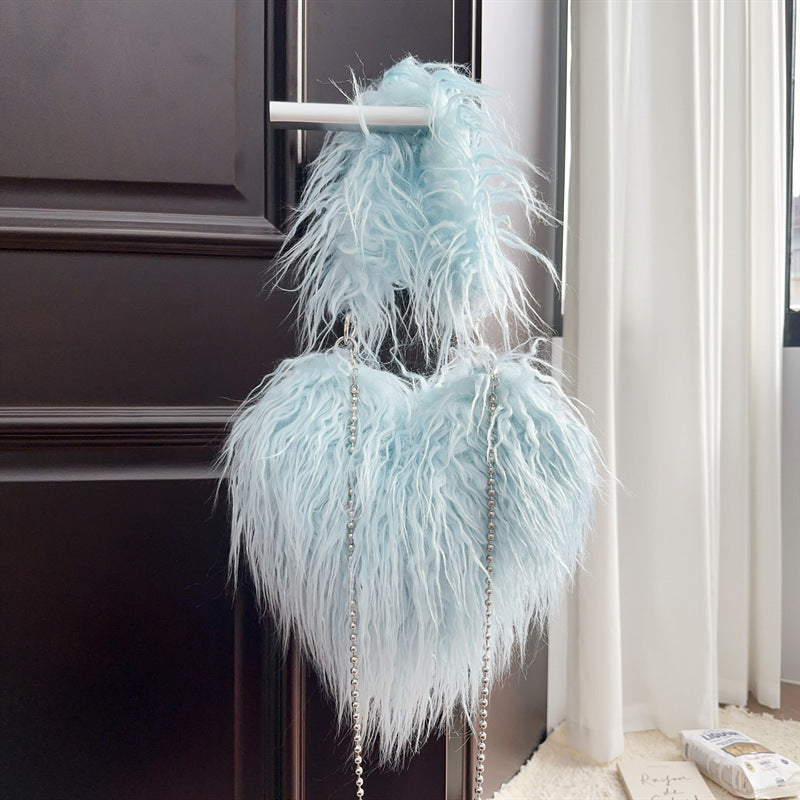 Women Wool Handbag Heart-Shaped Chain Strap Casual Purse | Tote Vibe