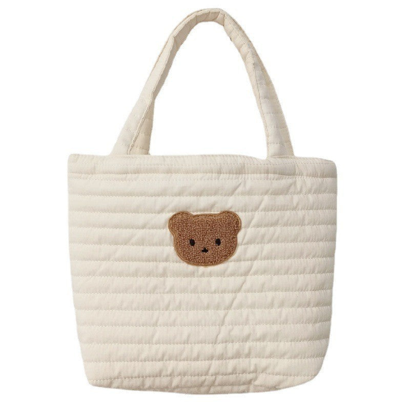 Tote Vibe Quilted Tote Bag – Embroidered Bear Diaper Storage Handbag