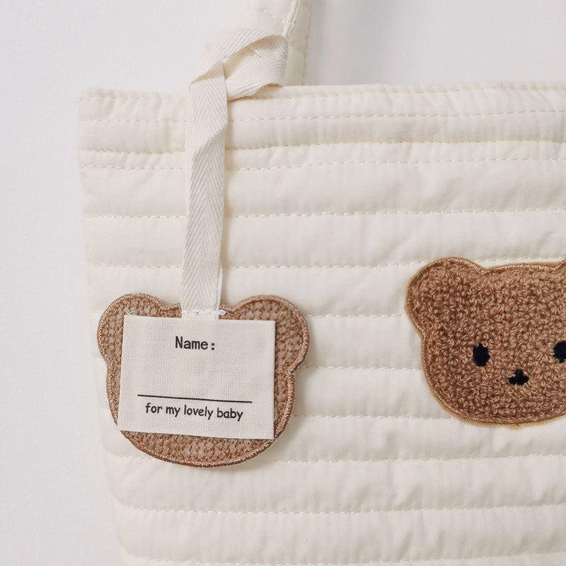 Tote Vibe Quilted Tote Bag – Embroidered Bear Diaper Storage Handbag